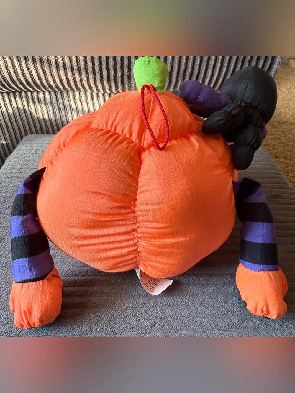 VTG Stuffins Halloween Pumpkin Nylon Sitter Spider Fall Striped Legs Plush Decor